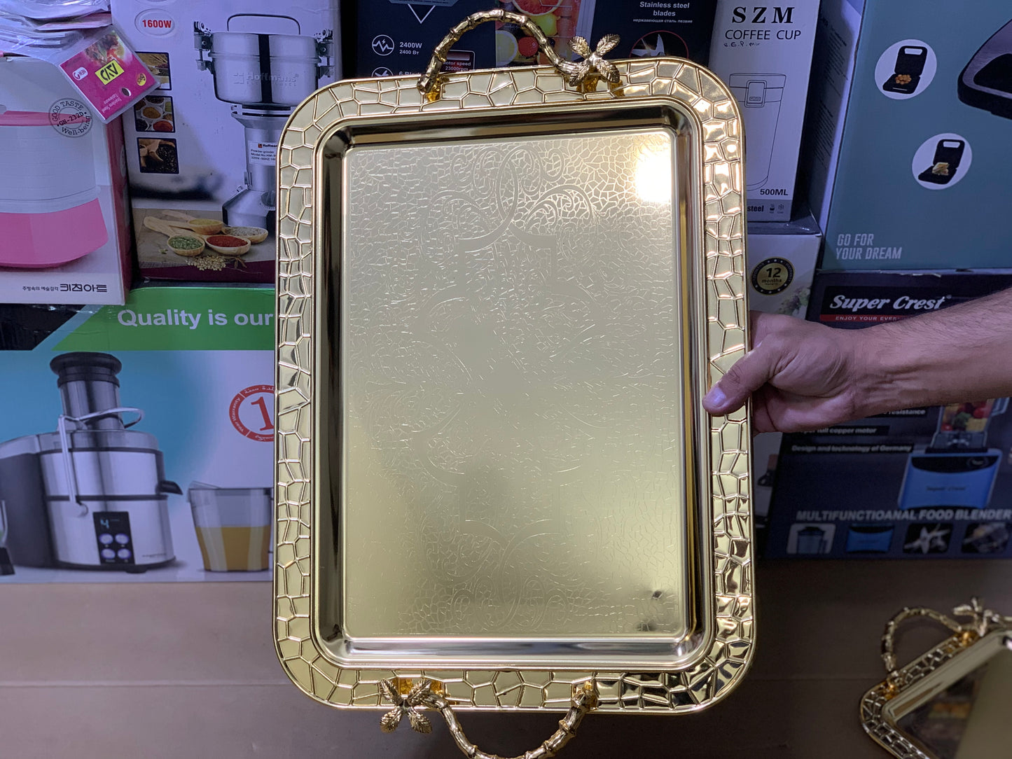 Golden 3 Pieces Stainless Steel serving tray | Serving plate