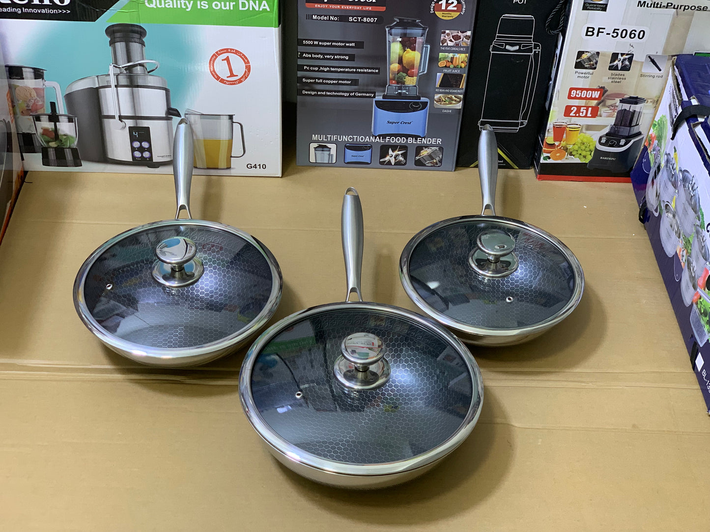 Laser Coating Honeycomb Pattern deep frying pan nonstick and stainless steel
