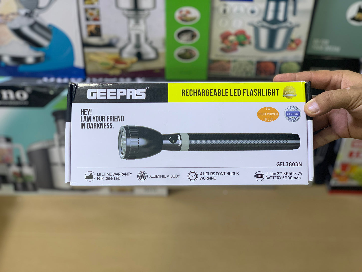 Geepas Brand LED Flashlight Rechargeable 4Hrs Battery working time| Model :G3803N