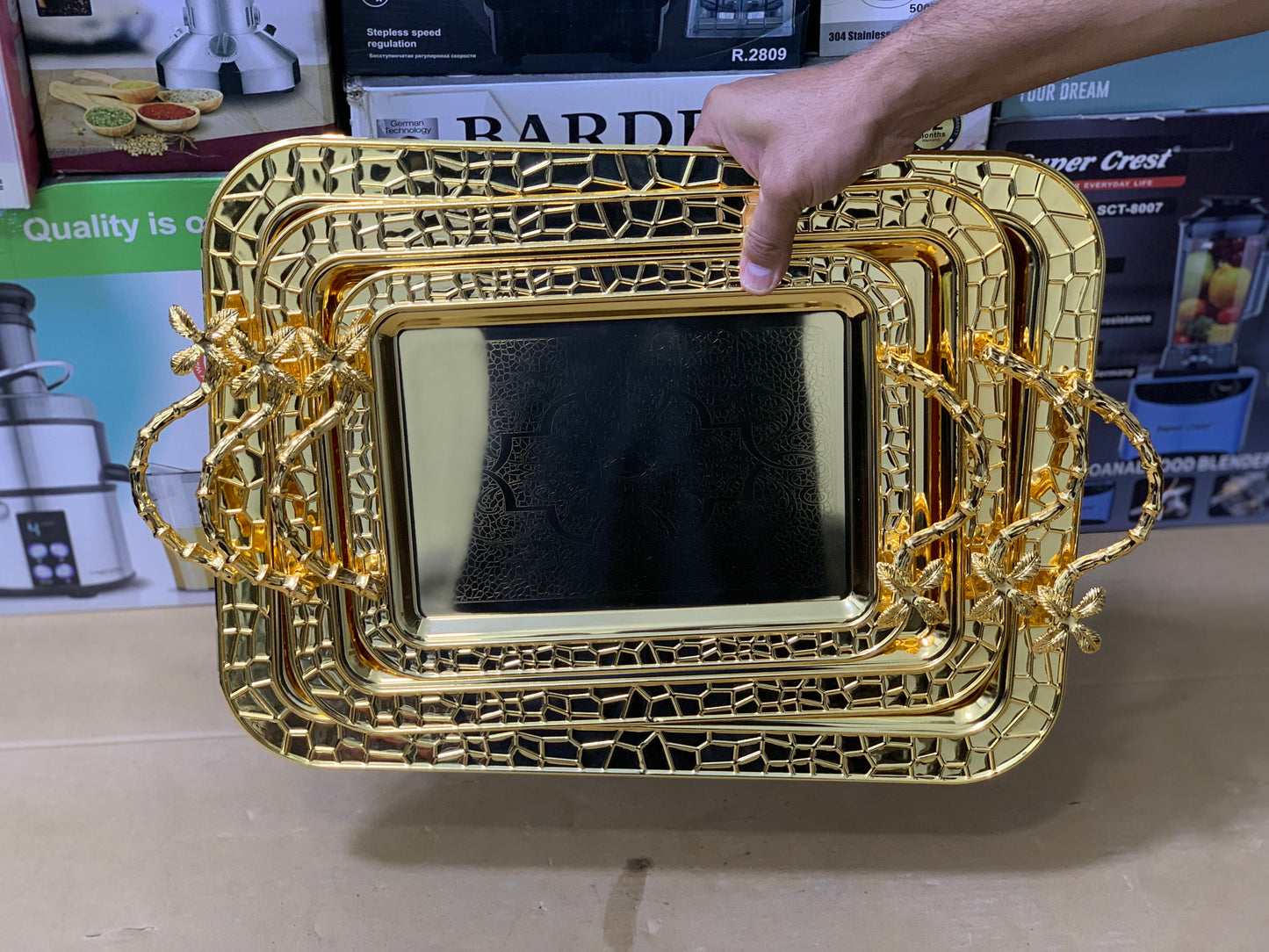 Golden 3 Pieces Stainless Steel serving tray | Serving plate