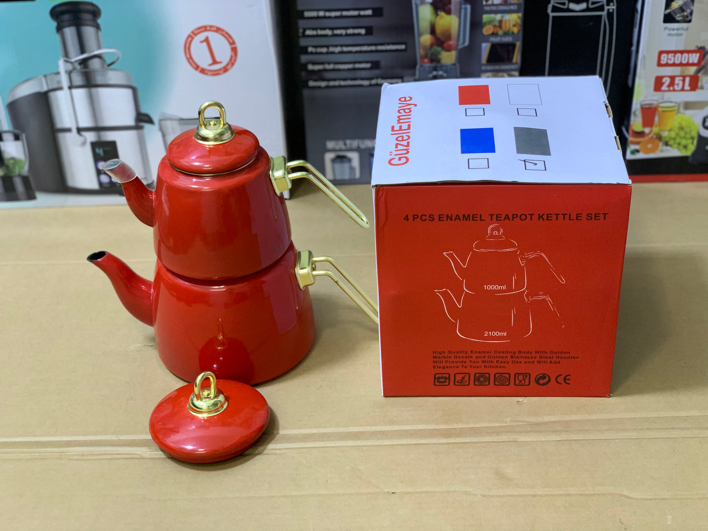 Turkish GuzelEmaye 2 Pieces Enamel Teapot kettle 1000ml and 2100ml