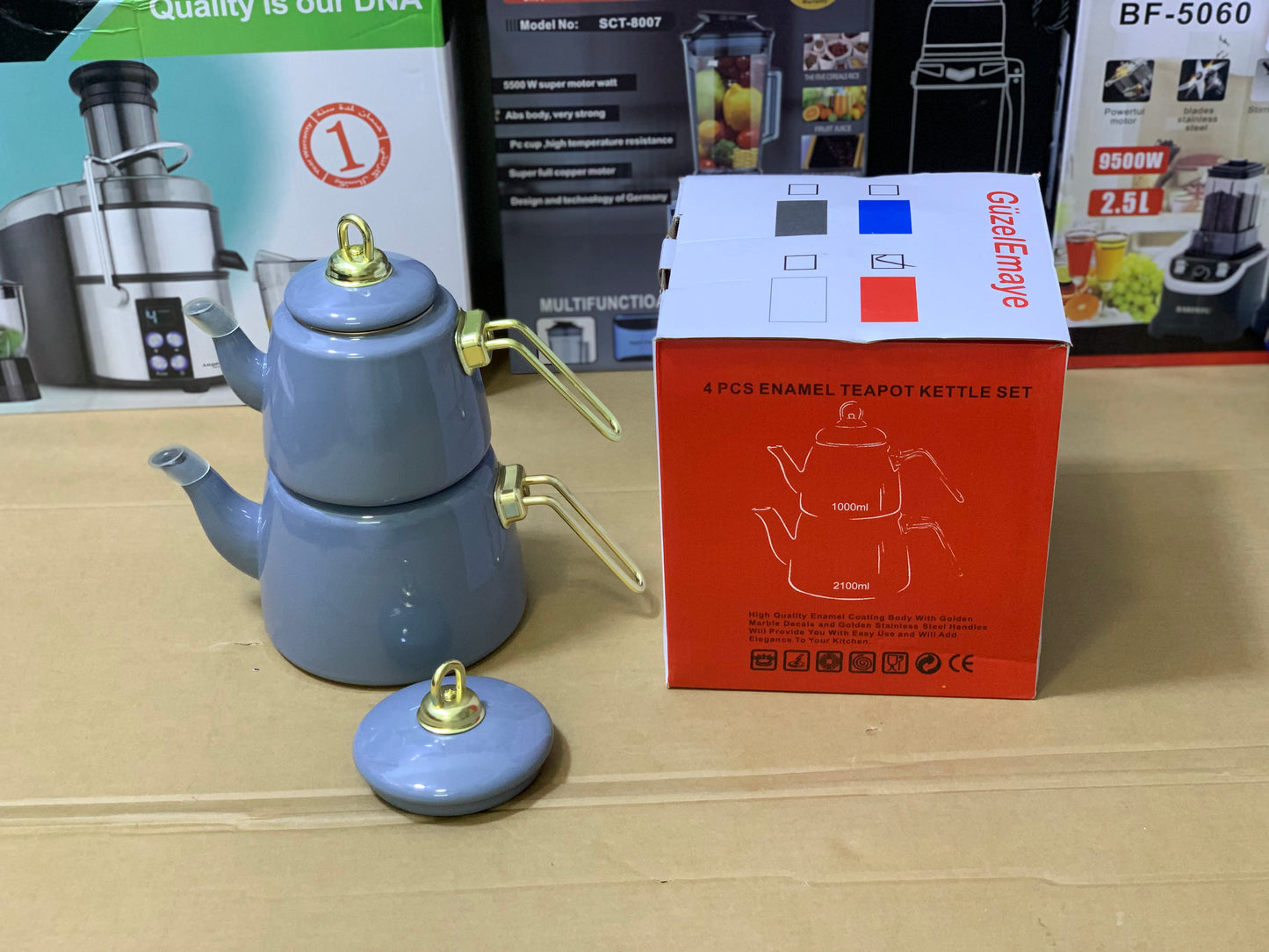 Turkish GuzelEmaye 2 Pieces Enamel Teapot kettle 1000ml and 2100ml
