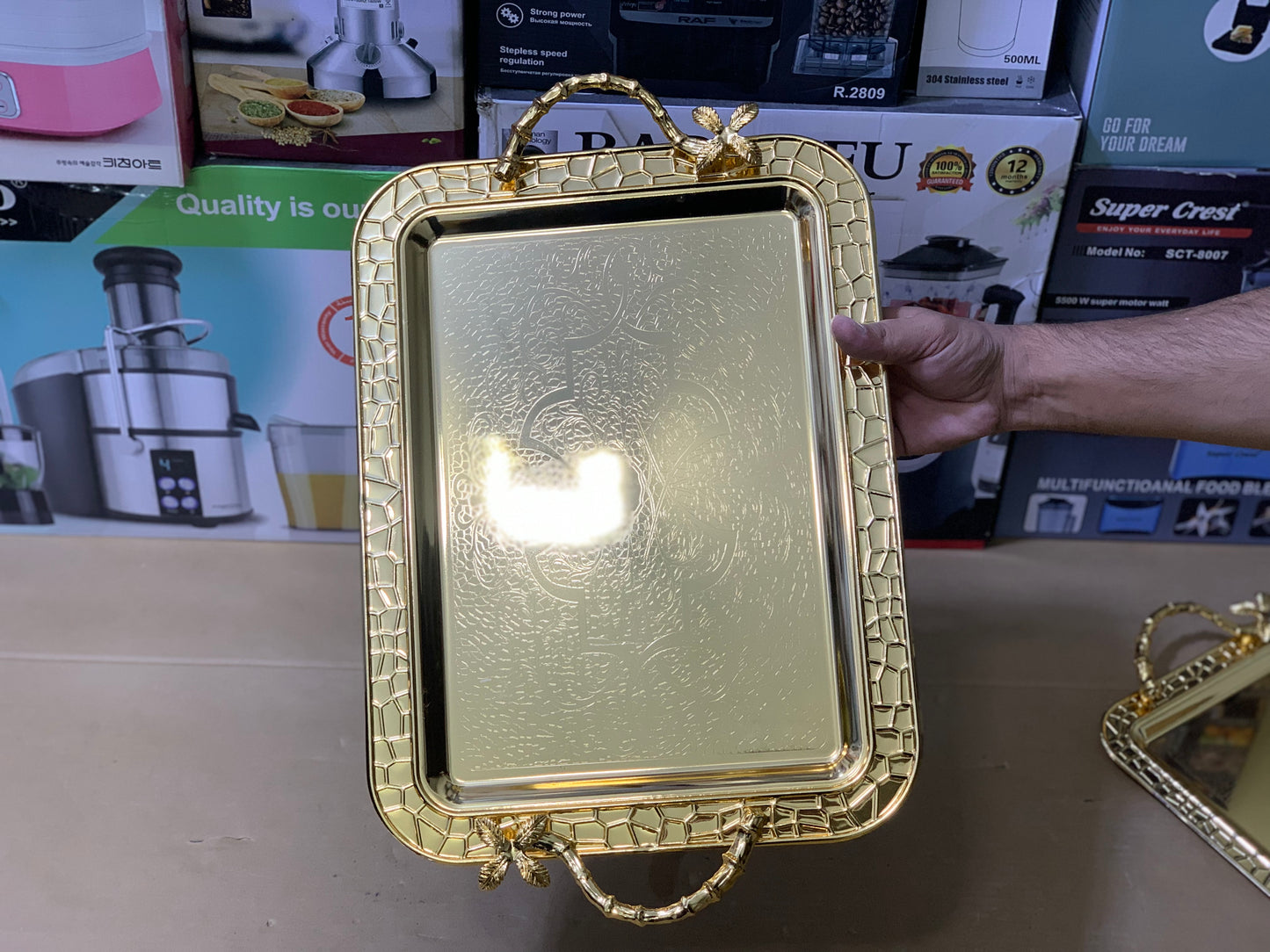 Golden 3 Pieces Stainless Steel serving tray | Serving plate