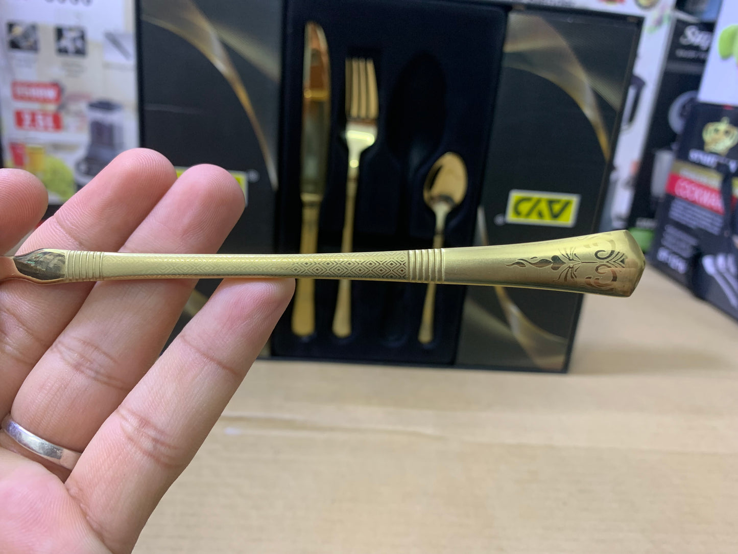 AYD Brand 24 Pieces Golden Cutlery Dotted Design | Stainless Steel