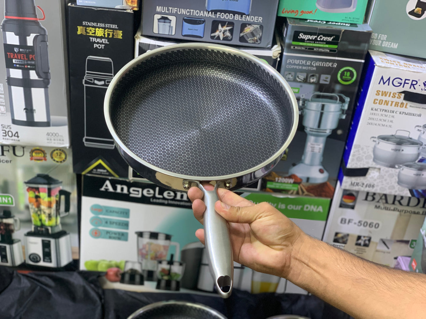 Laser coating Honeycomb pattern shallow Frying pan | Nonstick and stainless steel