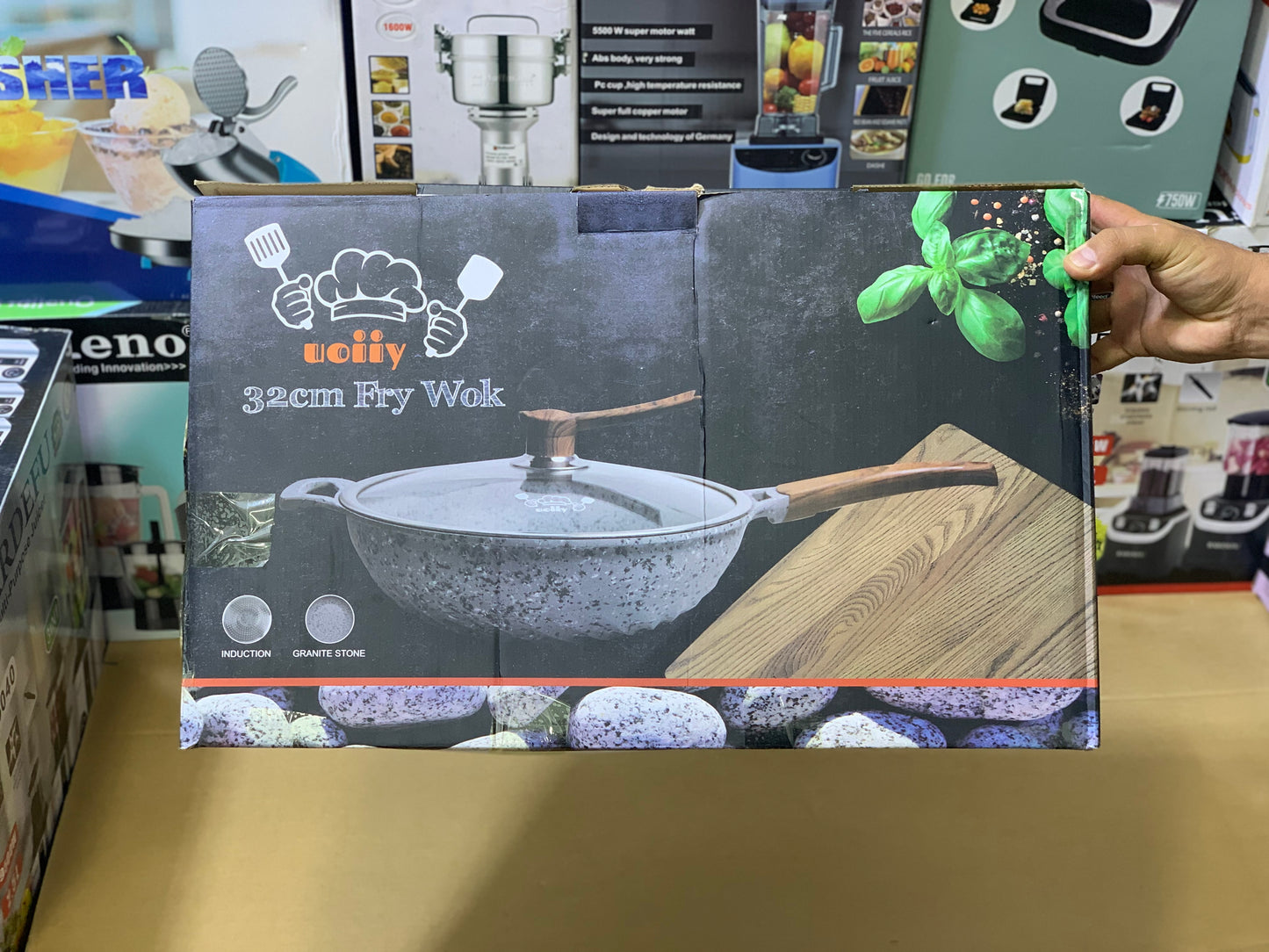 Uiioy Induction Granite Frypan Wok 32cm | Granite Frying Pan