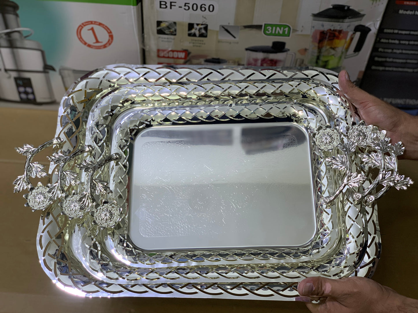 Sliver 3 Pieces Stainless Steel Serving trays | Serving Plate