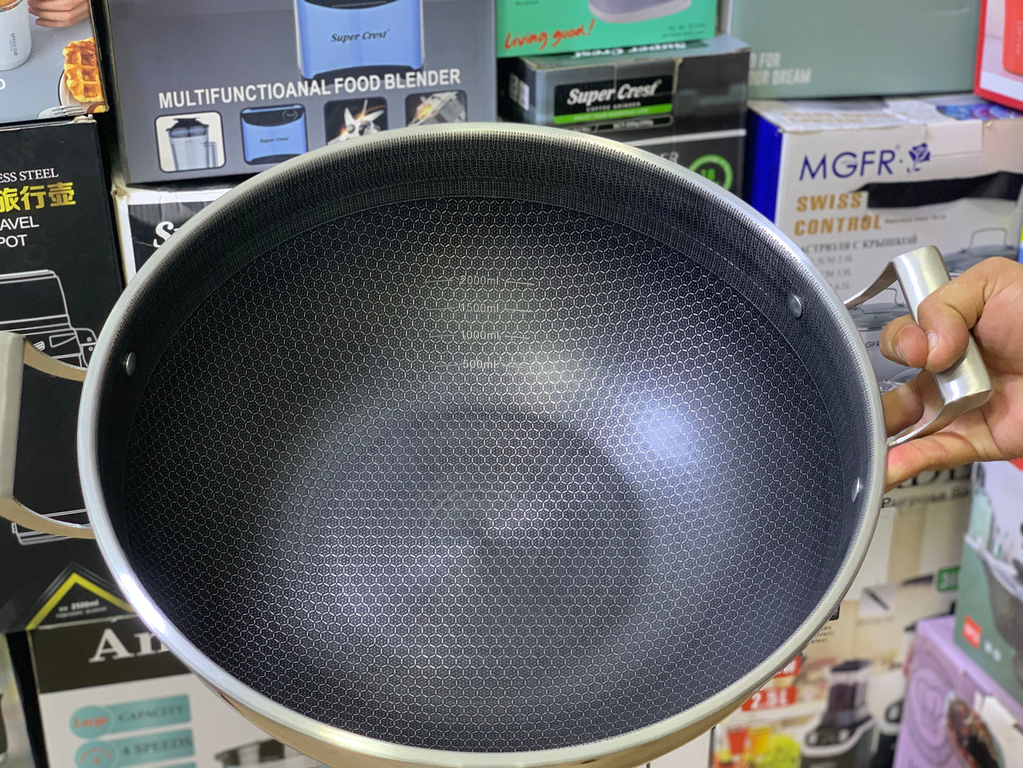 Laser Coated Honeycomb Pattern Deep Handi/Karahi stainless steel