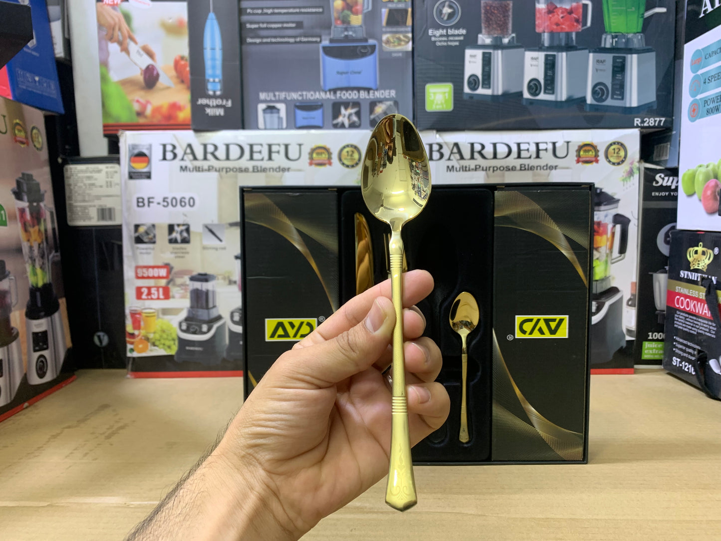 AYD Brand 24 Pieces Golden Cutlery Dotted Design | Stainless Steel