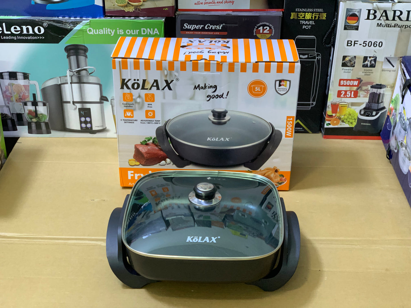 Kolax Electric Frying Pan 1500 watt and 5L Nonstick cool-touch Handle