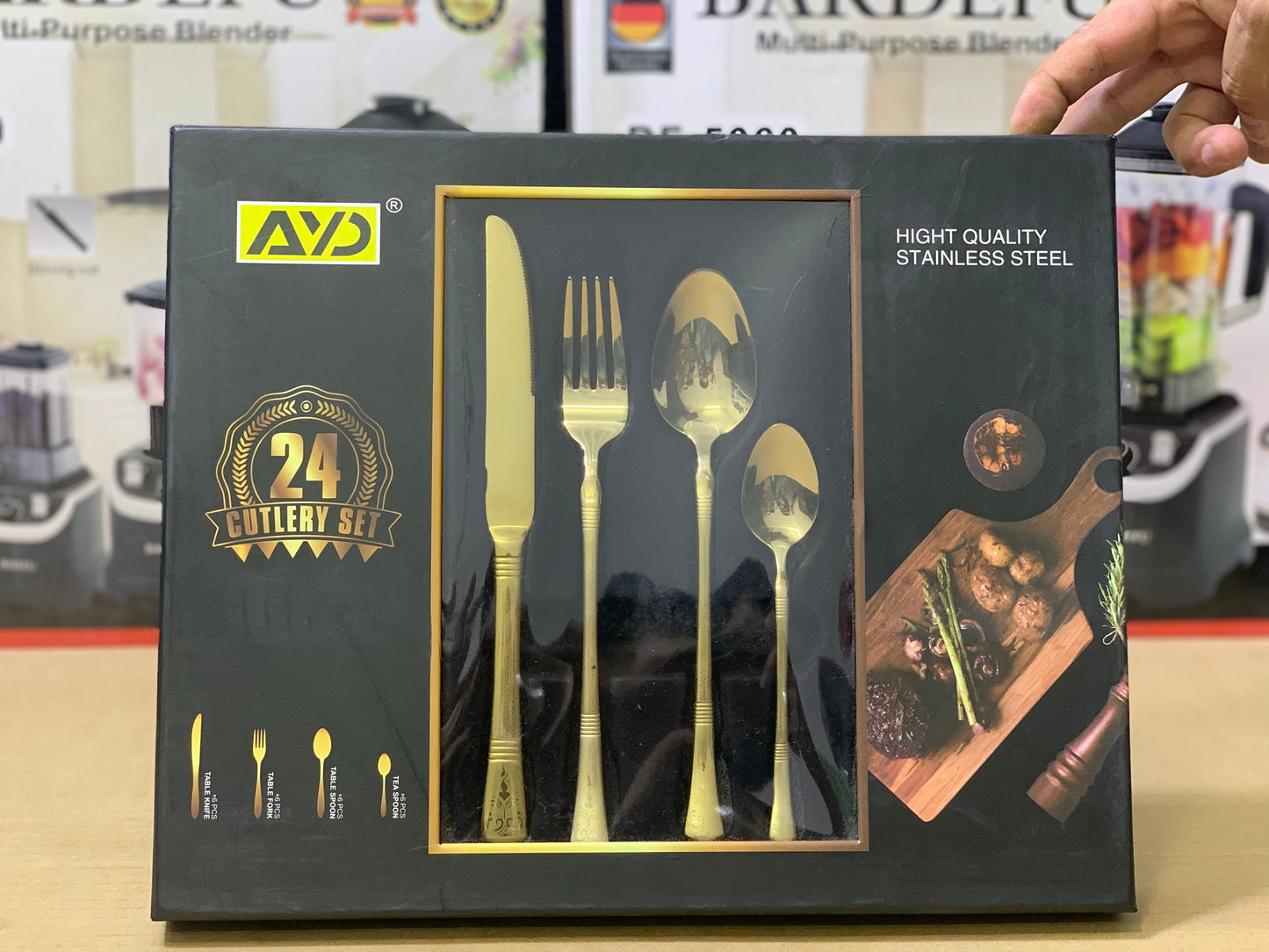 AYD Brand 24 Pieces Golden Cutlery Dotted Design | Stainless Steel