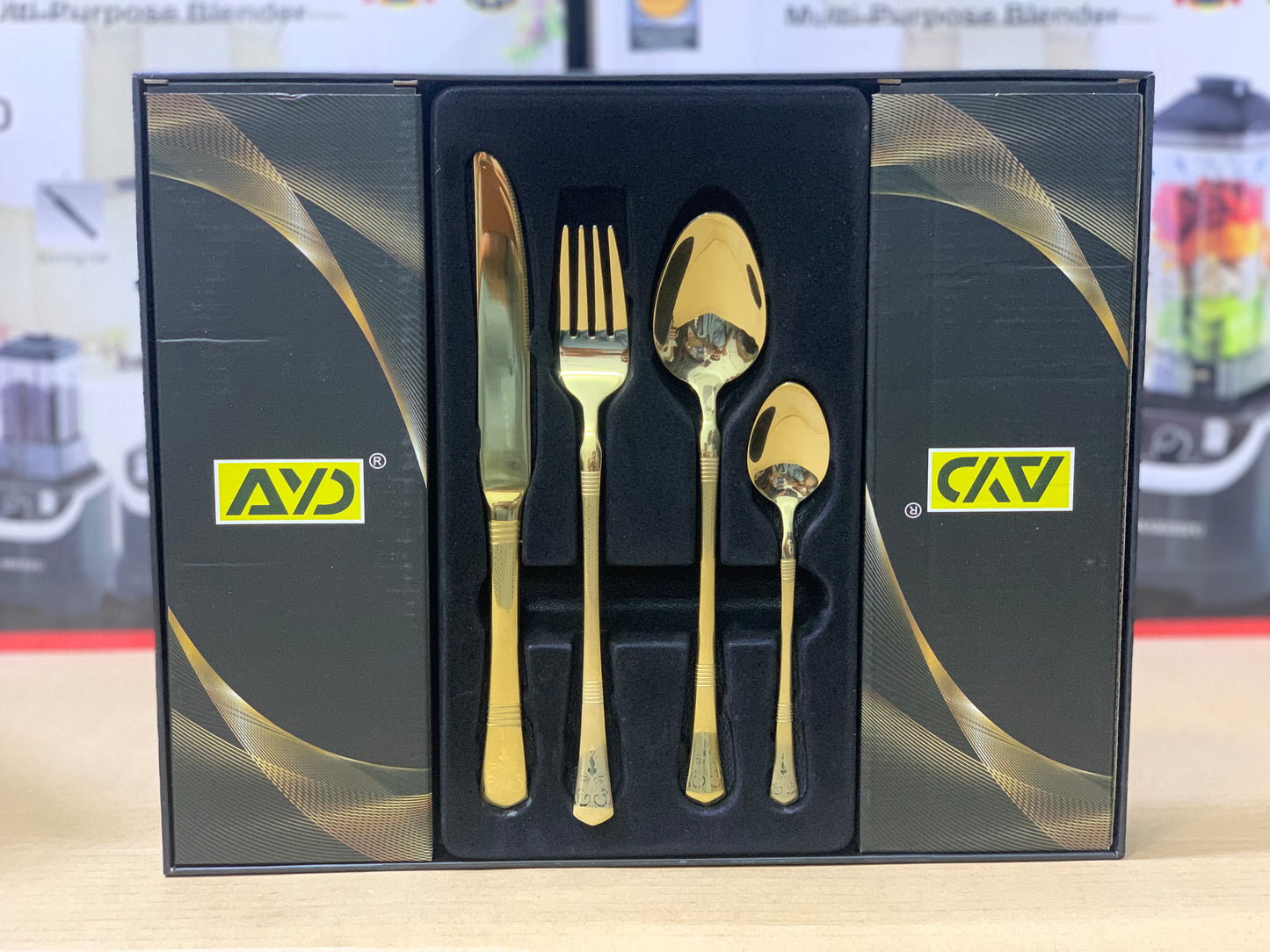 AYD Brand 24 Pieces Golden Cutlery Dotted Design | Stainless Steel