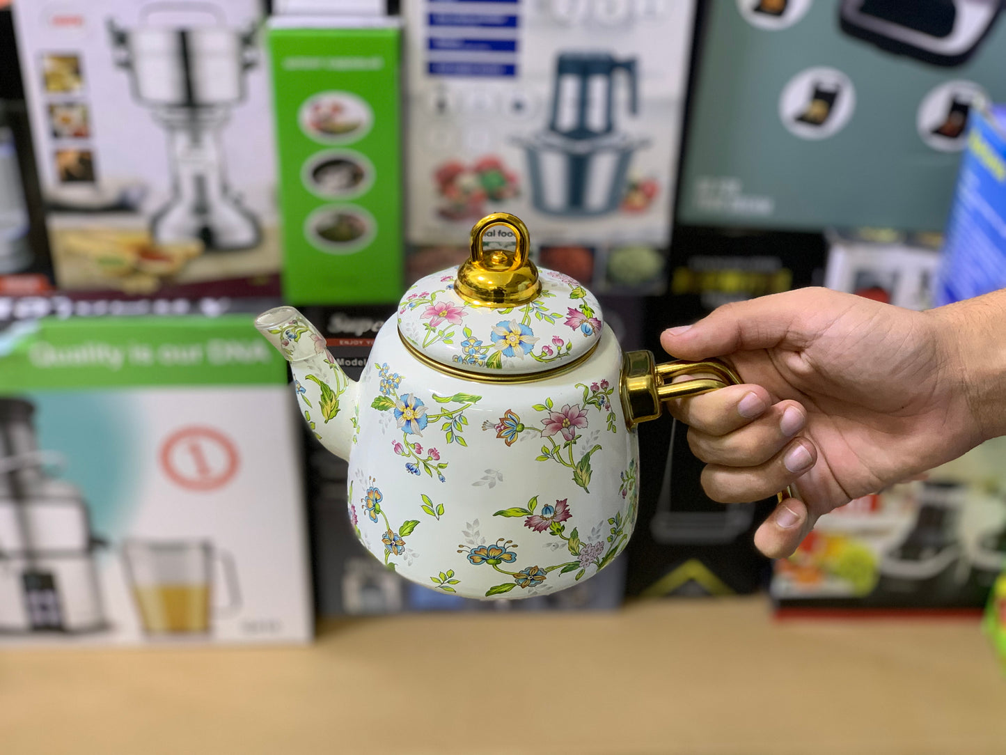 Enamel Coating Tea Kettle 2 Pieces Stainless Steel handles