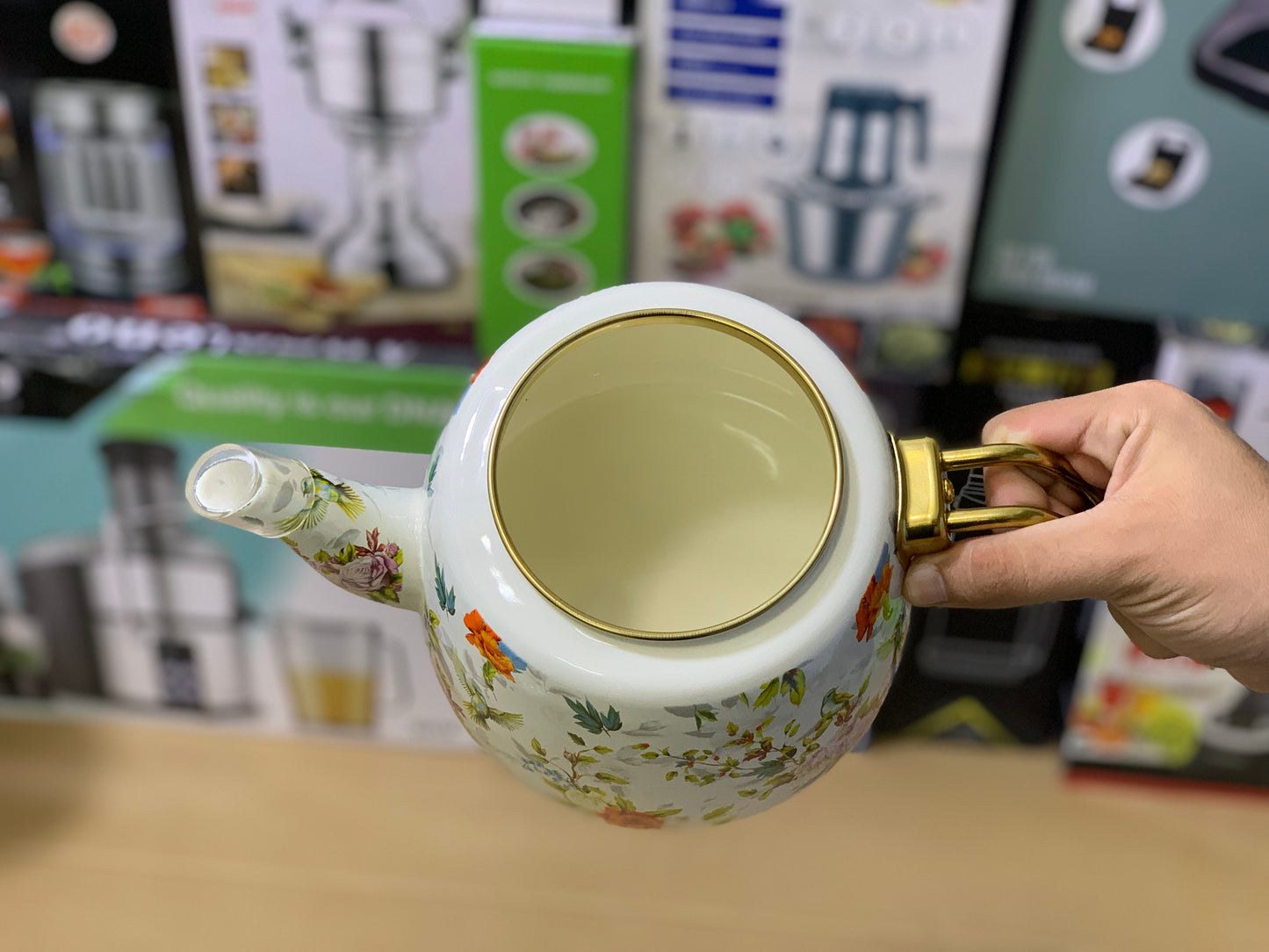 Enamel Coating Tea Kettle 2 Pieces Stainless Steel handles