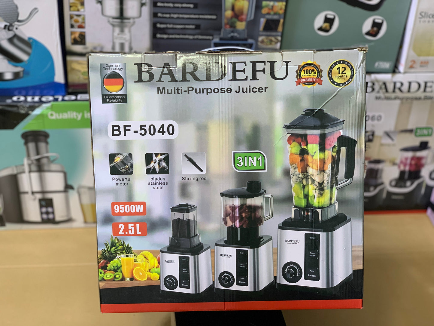 Bardefu 3 in 1 Blender , Chopper and Grinder Model: BF-5040 Copper Motor 9500w and 2.5L