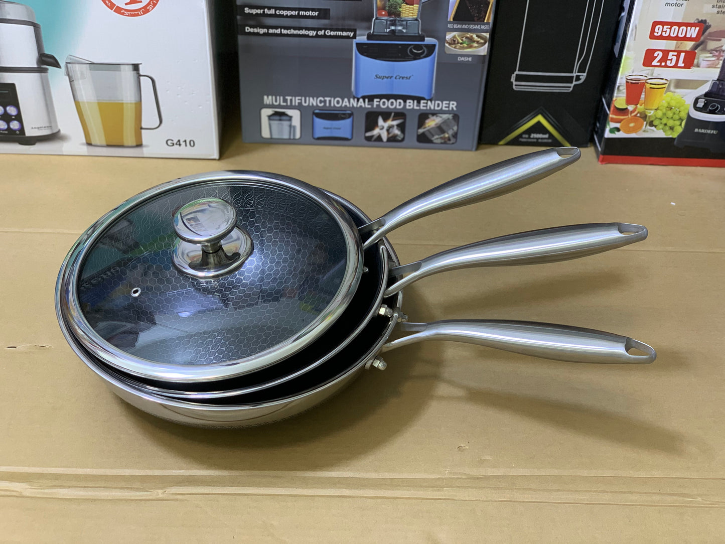 Laser Coating Honeycomb Pattern deep frying pan nonstick and stainless steel