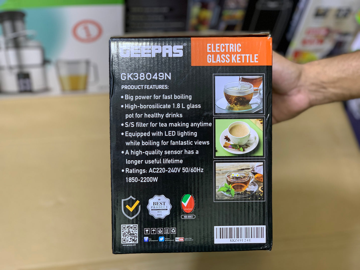 Geepas Glass Tea Kettle 1.8L and 2200watt | Automatic Cut Off |Model:GK38049N