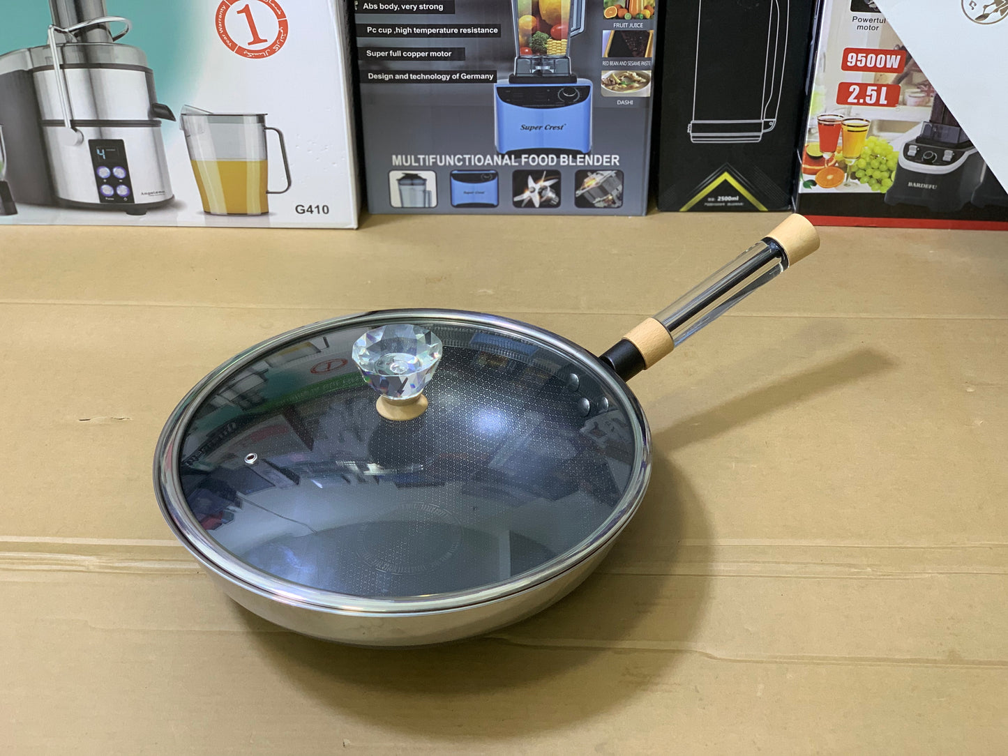 Laser Coating Honeycomb pattern 34cm Frying pan Cristal handle