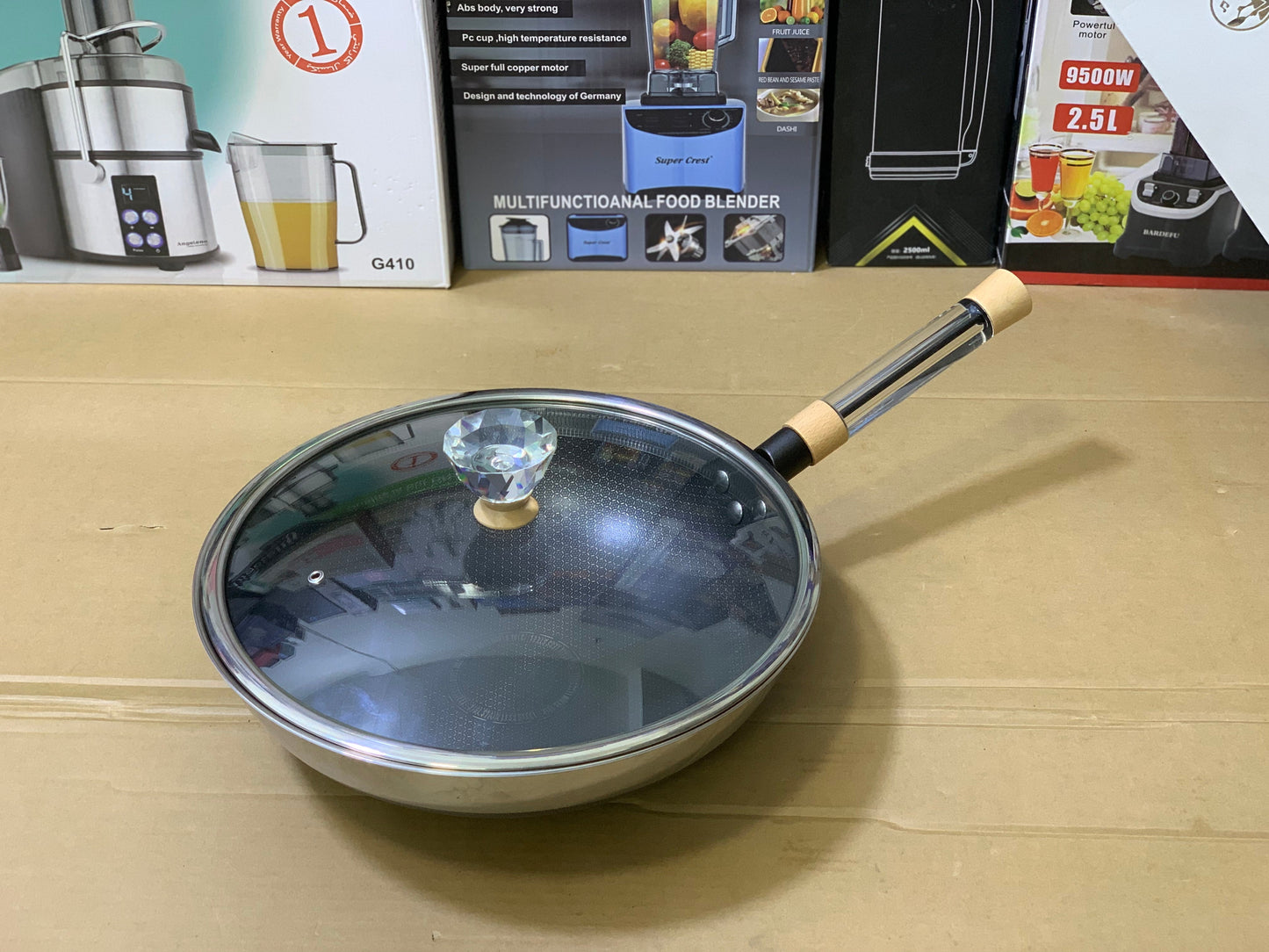 Laser Coating Honeycomb pattern 34cm Frying pan Cristal handle