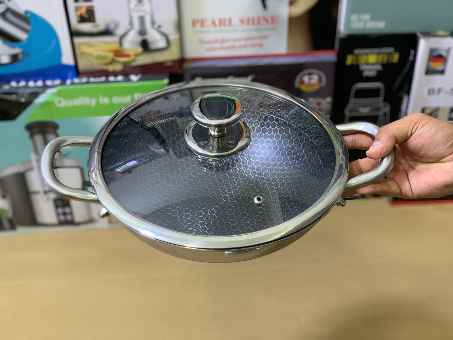 Laser Coating Honeycomb Pattern Karahi Set Nonstick and Stainless Steel