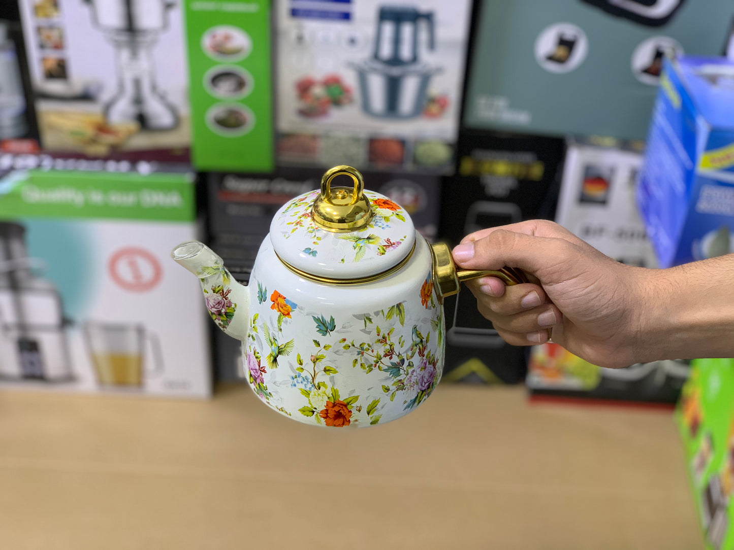 Enamel Coating Tea Kettle 2 Pieces Stainless Steel handles