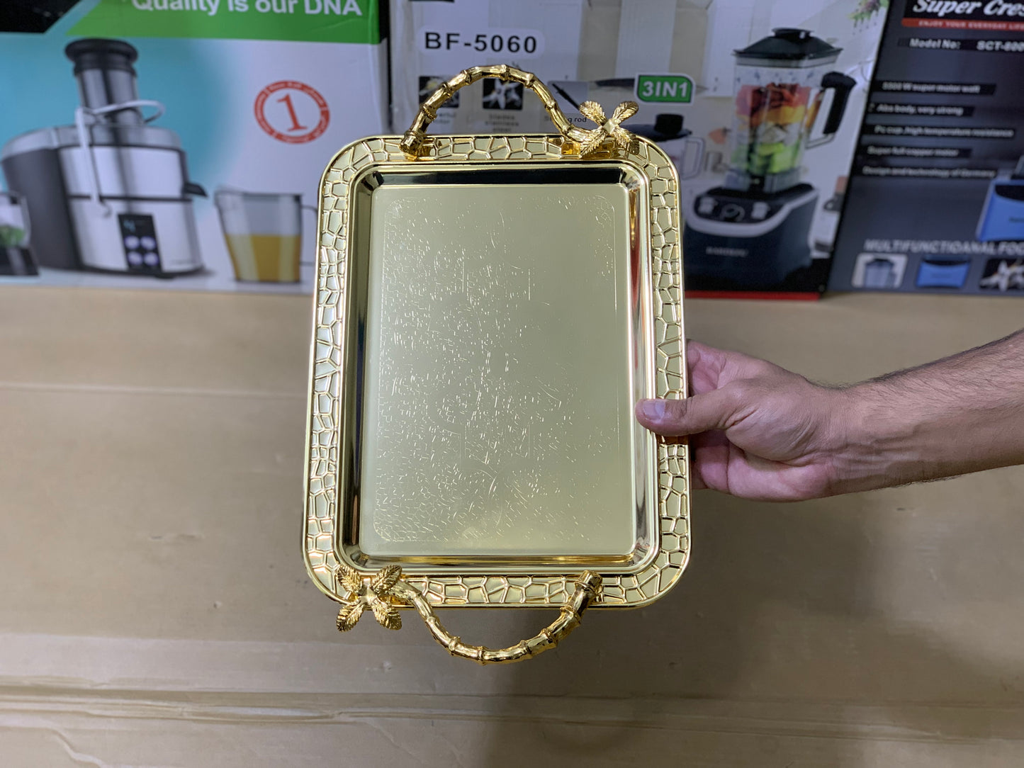 Golden 3 Pieces Stainless Steel serving tray | Serving plate