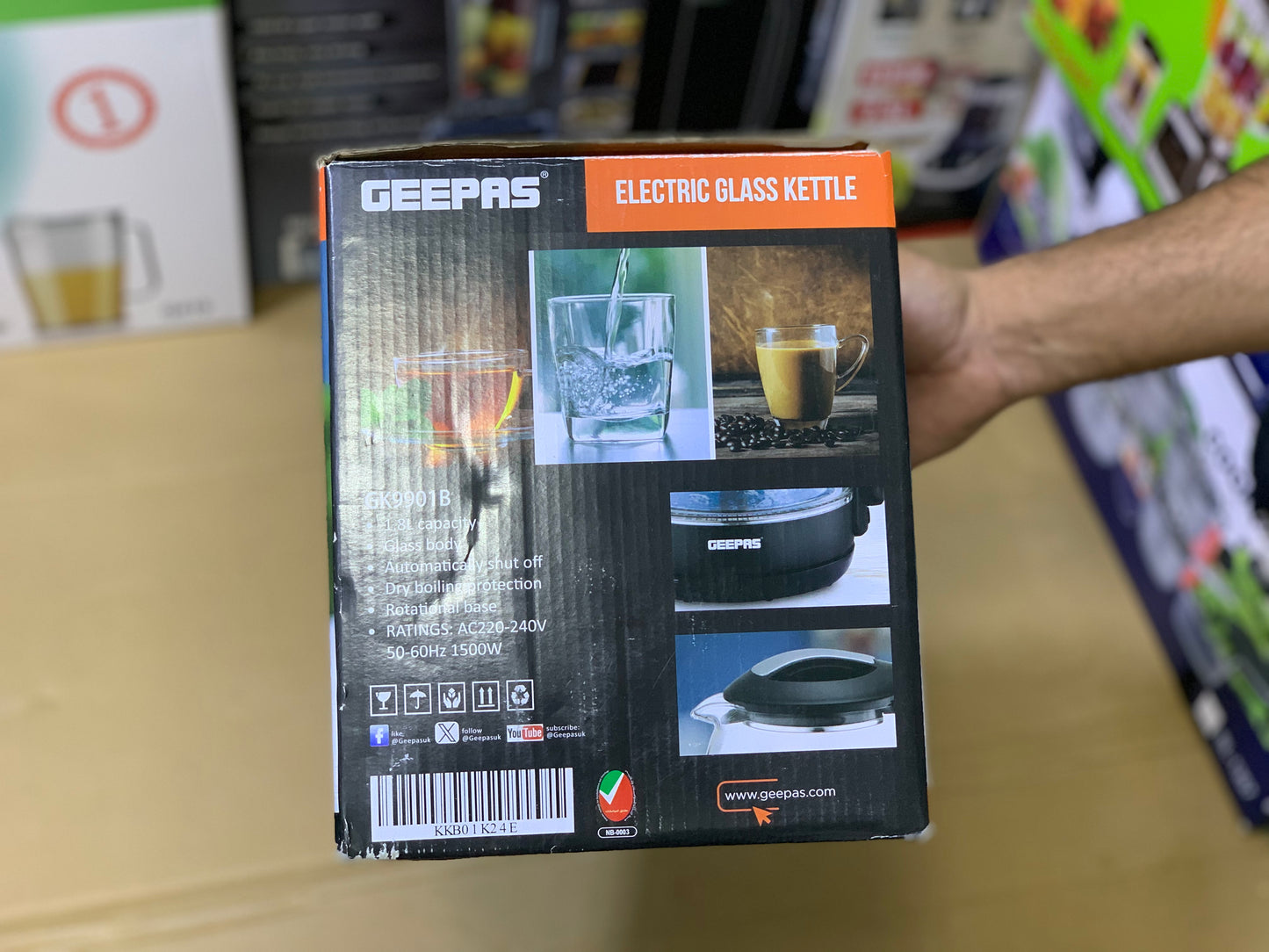 Geepas Electric Glass Tea Kettle 1.8L and 1500watt | Automatic cut off | Model:K9901B