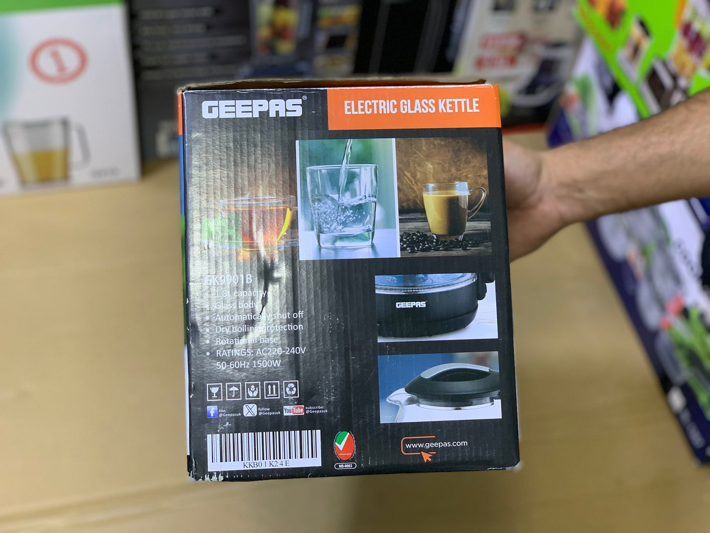 Geepas Electric Glass Tea Kettle 1.8L and 1500watt | Automatic cut off | Model:K9901B