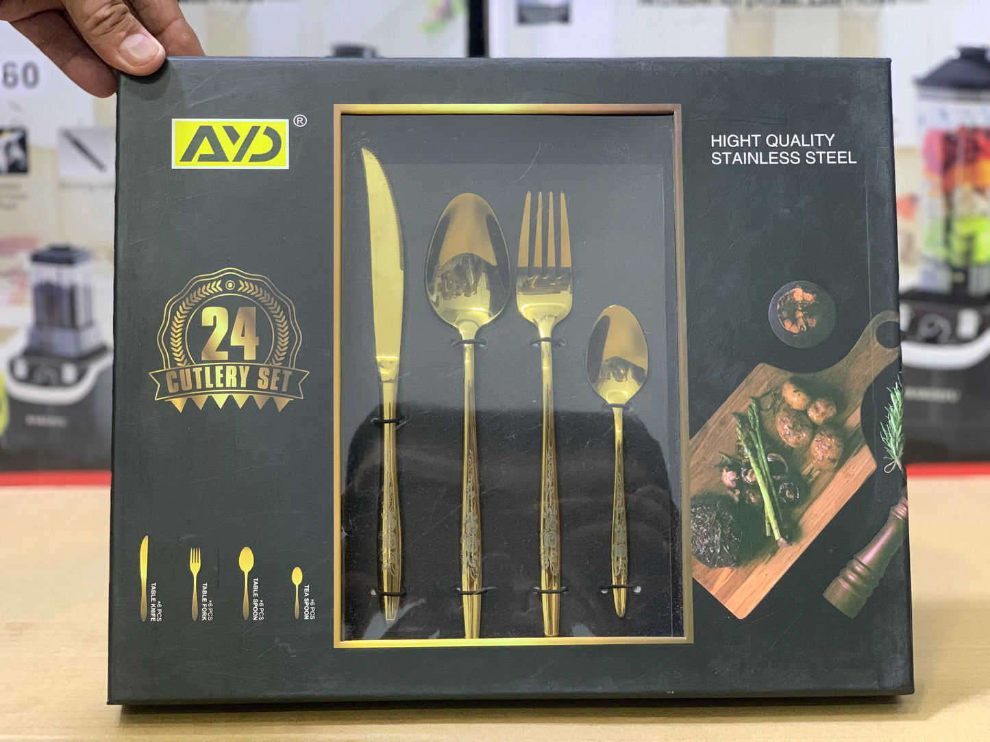AYD Brand 24 Pieces Golden Cutlery Set Flower design | Stainless Steel