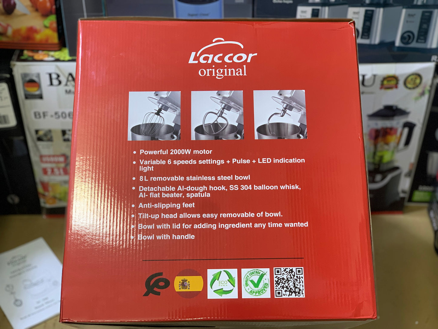 LACCOR Brand Standmixer with stainless steel Tools | 8L capacity | 2000watt | 6 speed