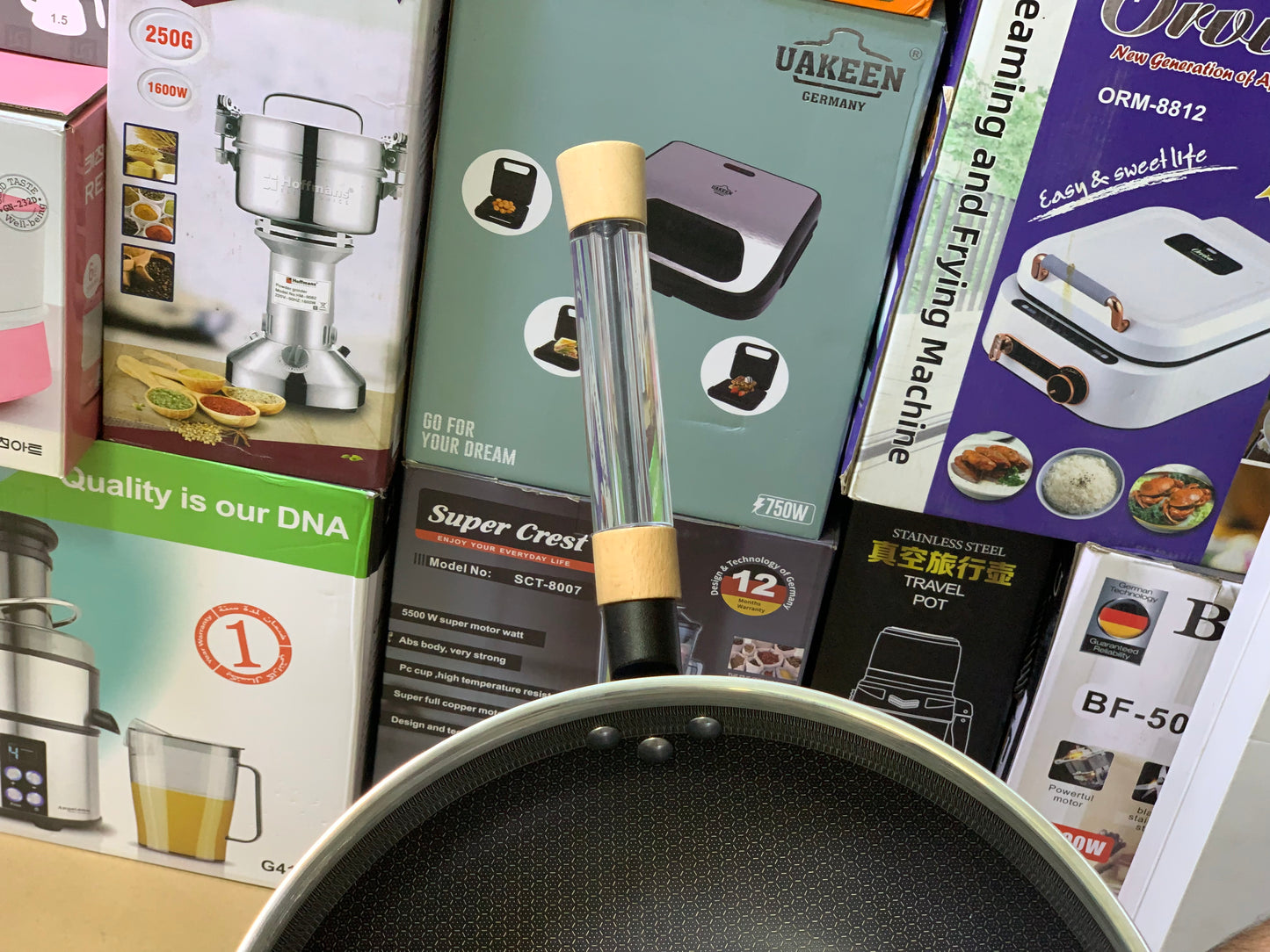 Laser Coating Honeycomb pattern 34cm Frying pan Cristal handle