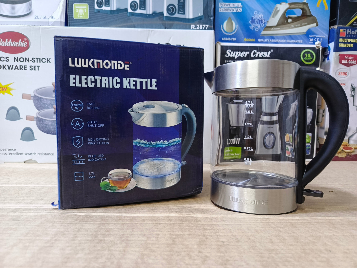 Transparent Glass Electric Tea Kettle 1.7L For Office and Guest House