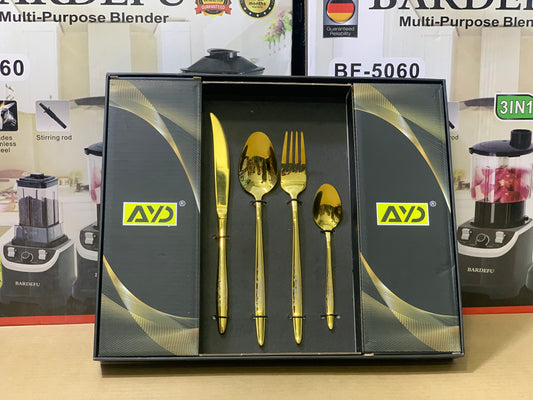 AYD Brand 24 Pieces Golden Cutlery Set Flower design | Stainless Steel
