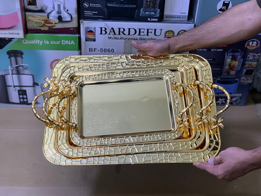 Golden 3 Pieces Stainless Steel serving tray | Serving plate