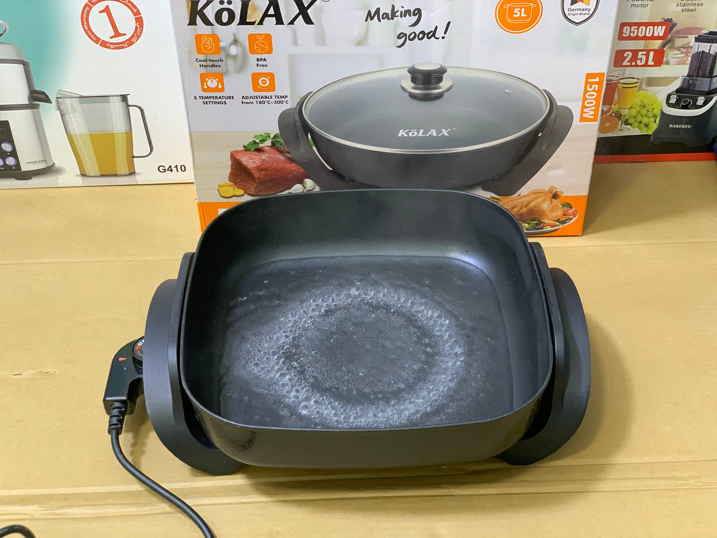 Kolax Electric Frying Pan 1500 watt and 5L Nonstick cool-touch Handle