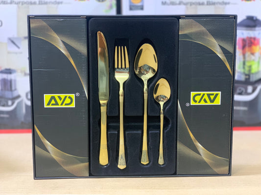 AYD Brand 24 Pieces Golden Cutlery Dotted Design | Stainless Steel