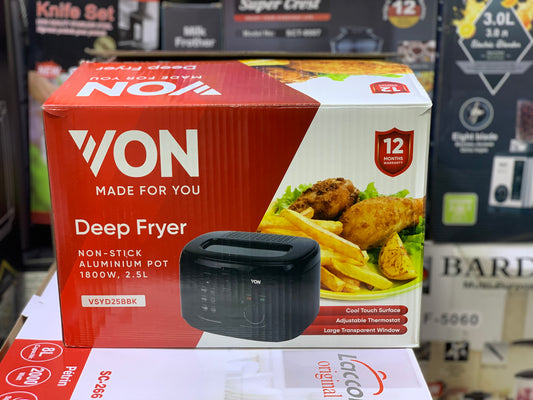 VON Brand Deep Fryer | Non-stick | Aluminum Pot | 1800watt and 2.5L