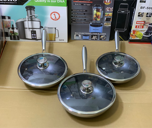 Laser Coating Honeycomb Pattern deep frying pan nonstick and stainless steel