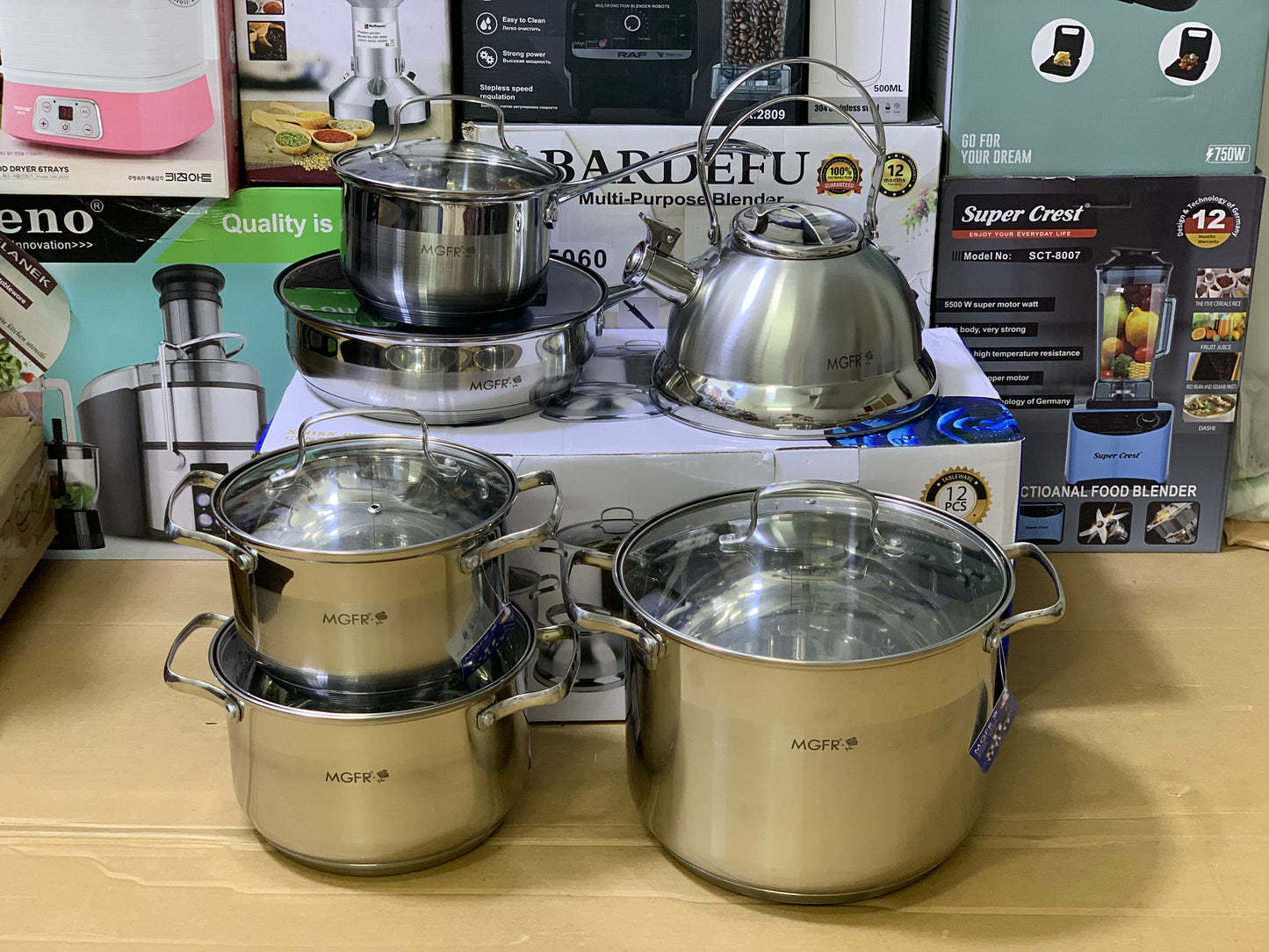MGFR brand 12 Pieces Cookware set Stainless Steel Super Capsule bottom
