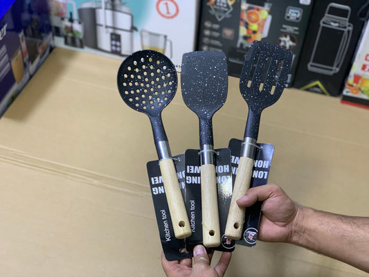 Wooden Handles Silicone Spoon | 3 Pcs Kitchen Utensils Set