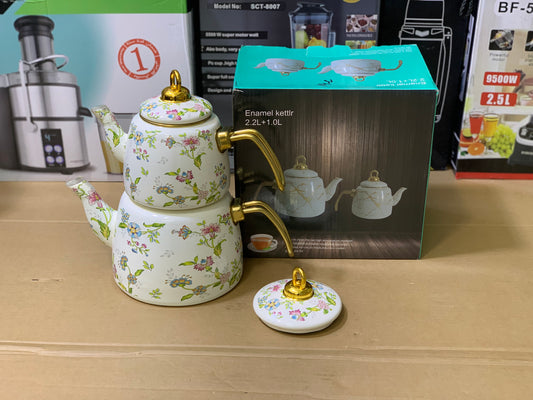 Enamel Coating Tea Kettle 2 Pieces Stainless Steel handles