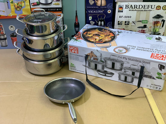 UCC LIFE 9 Pieces Laser coating honeycomb pattern Pure Nonstick Cookware set